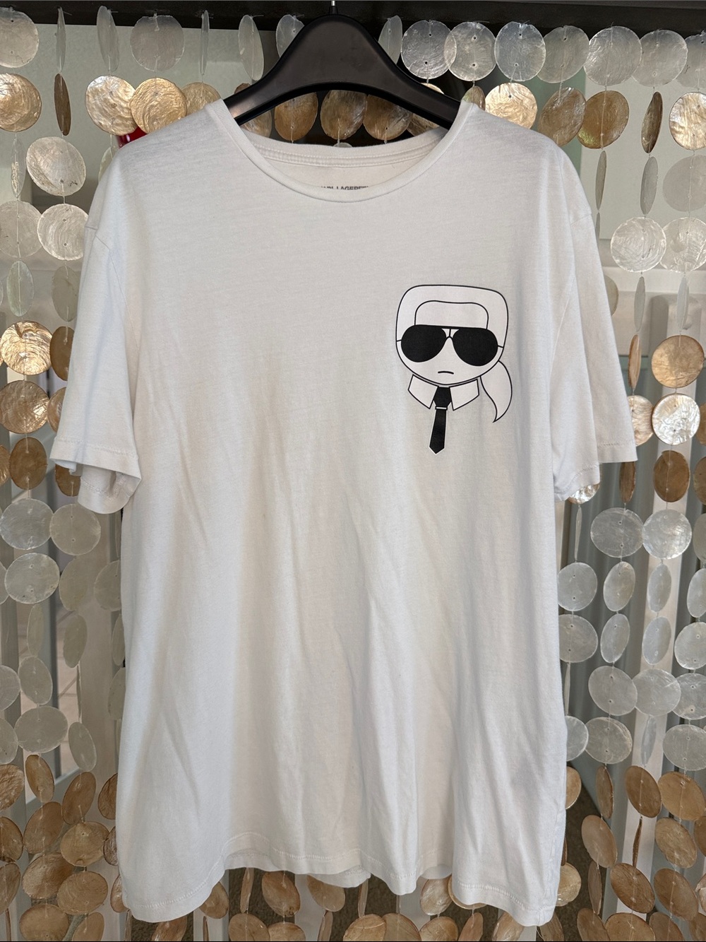 Karl Lagerfeld White Graphic Crewneck Tee with Black Sunglasses Motif